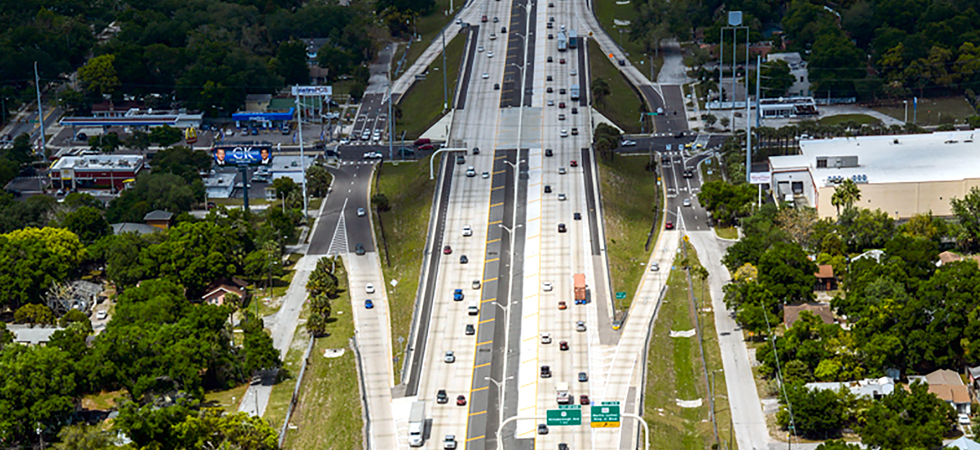 Aerial view of a multi-lane highway